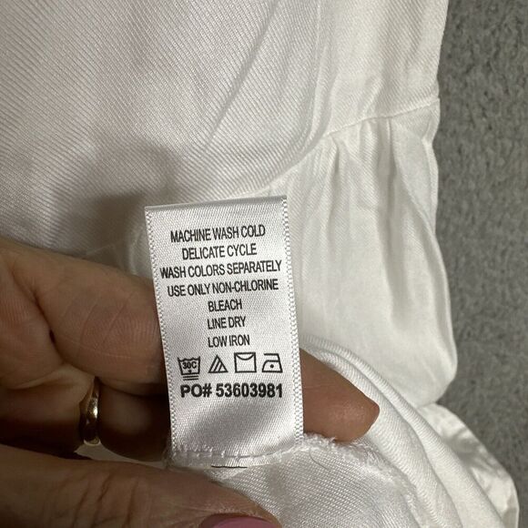 Cottagecore Midi Dress Button Front A-Line White Plus Size 24 V-Neck Smocked - Picture 10 of 16